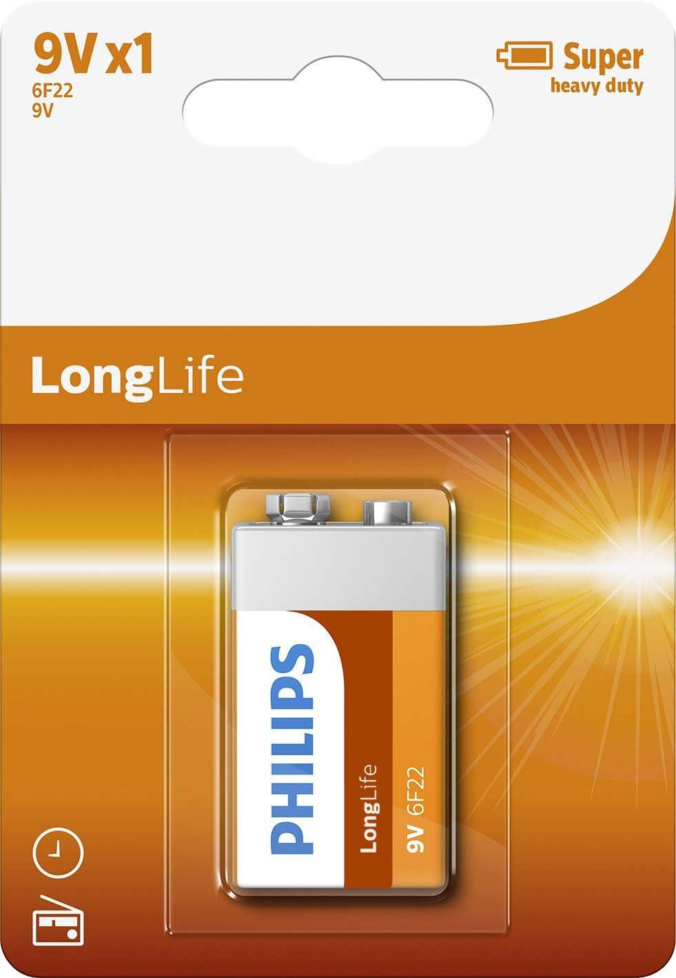 PHILIPS LongLife 9V 1-blister, 6F22L1B_10 Battery PHILIPS LongLife 9V 1-blister, 6F22L1B_10 Battery